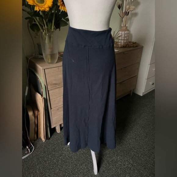 Navy Blue Ribbed 94% Cotton A-Line High-Waist Maxi Stretch Casual Modest Skirt S - Picture 6 of 16